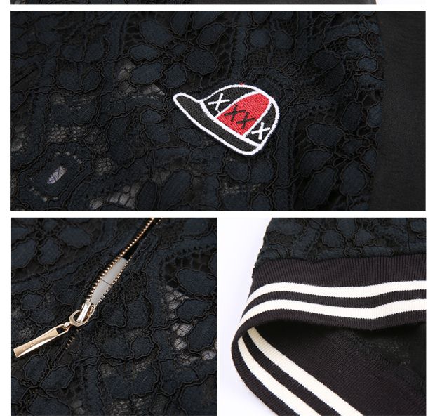 YINER音儿2017春季新款 时尚通透袖拼接棒球领蕾丝外套8C57110130