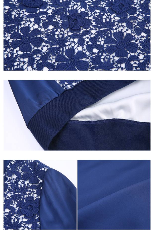 YINER音儿 2017春季新款 优雅蕾丝勾花修身拼接上衣8C67170010