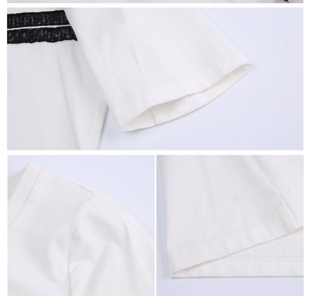 YINER音儿 2017夏季新款 简约条纹拼接短袖修身百搭T恤女87260056