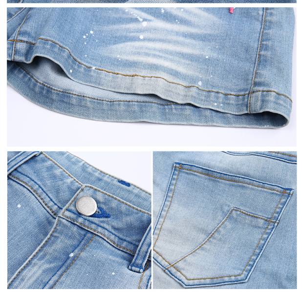 YINER音儿 2017夏季新款 时尚涂料印花百搭短款牛仔短裤87222816