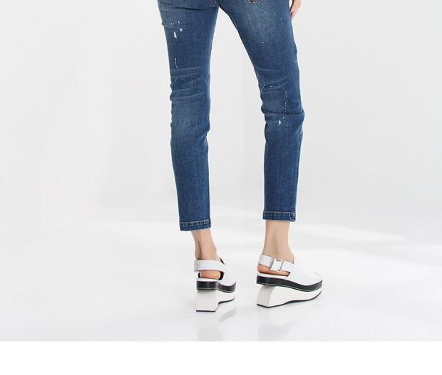 YINER音儿2017夏季新款 时尚磨皮破洞百搭修身牛仔裤8C57220180