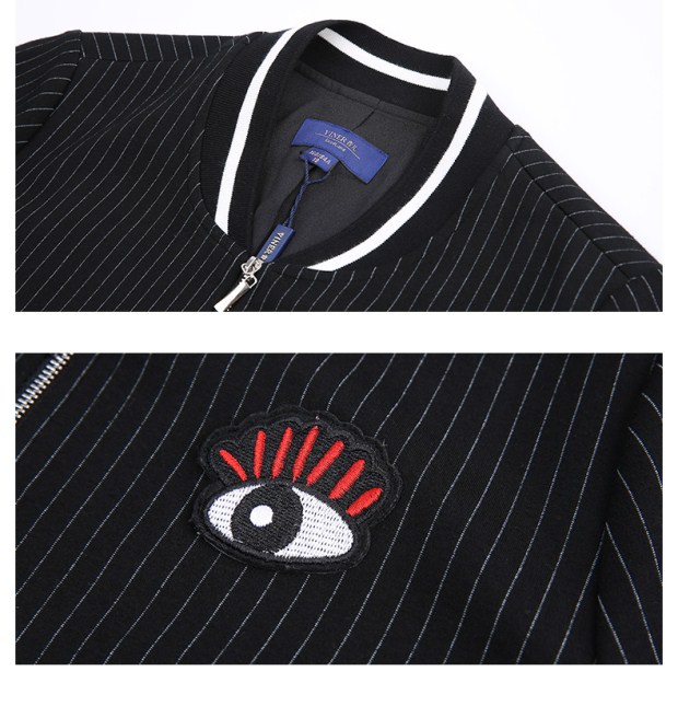 YINER音儿 2017秋季新款 百搭竖条纹棒球贴布休闲外套8C57310020