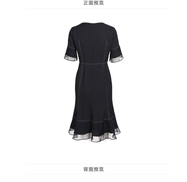 YINER音儿2017夏季新款 时尚明线条纹荷叶袖拼接连衣裙8C57205116