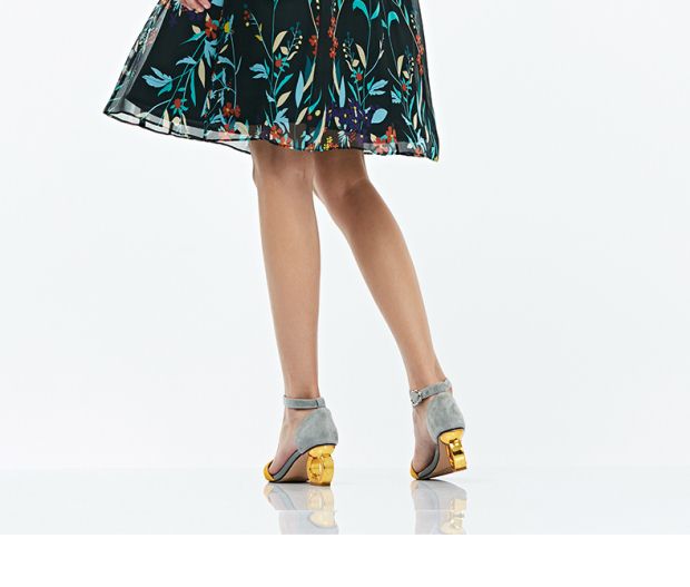 YINER音儿 2017夏季新款 荷叶袖花卉印花真丝连衣裙8C57205346