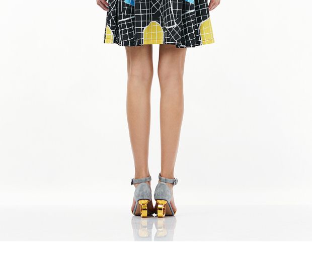 YINER音儿 2017秋季新款 时尚几何色块印花A字连衣裙8C57305060