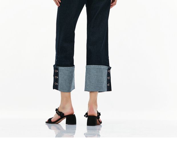 YINER音儿 2017秋季新款 时尚纽扣设计开叉牛仔裤8C57320350