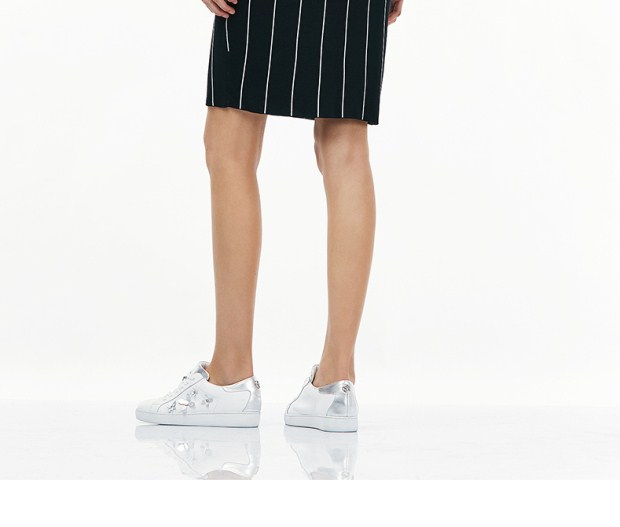 YINER音儿 2017秋季新款 贴布装饰条纹拼接修身连衣裙8C57306490