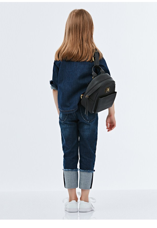 YINER音儿 2017夏季新款 时尚侧条纹流苏童装牛仔裤8167220160