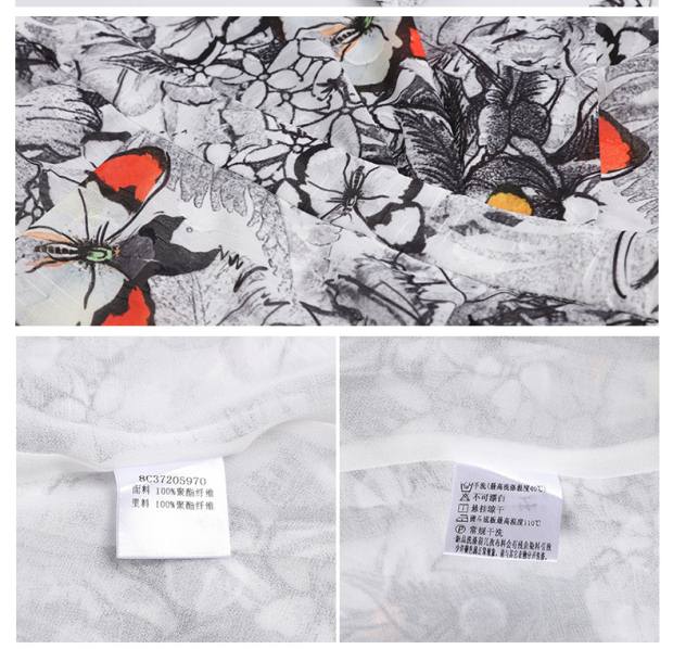 YINER音儿 2017夏季新款 花卉印花V领荷叶袖修身连衣裙8C37205970