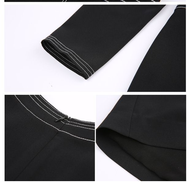 YINER音儿 2017春季新款 纯色线条长袖修身显瘦连衣裙8C67105120