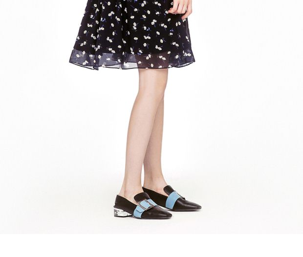 预售-音儿 2017秋季新款 蝴蝶结领花卉印花修身连衣裙8C57305570