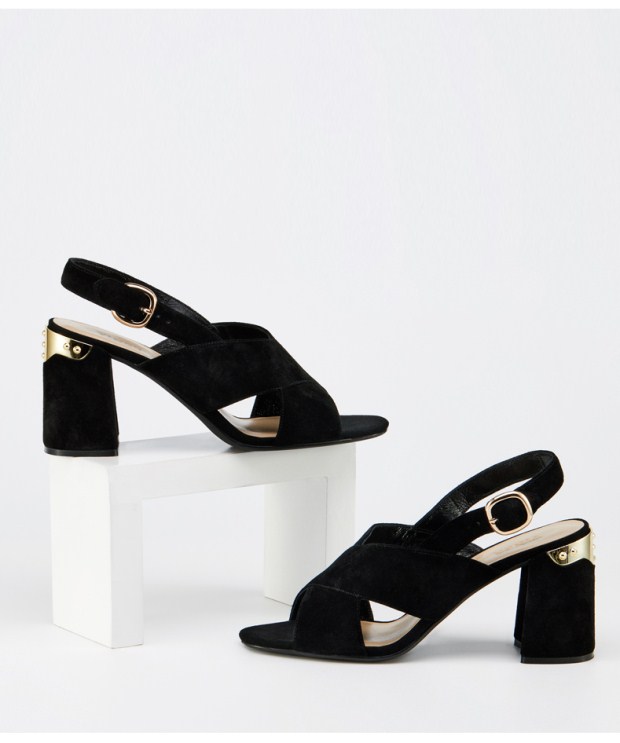 YINER音儿 2017夏季新款 羊反绒露趾高跟交叉带女鞋8C57292190