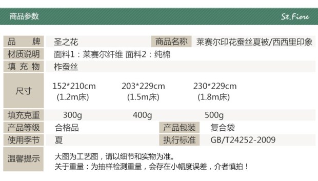 富安娜圣之花莱赛尔天丝蚕丝夏被空调被1.8M单双人被子被芯西西里