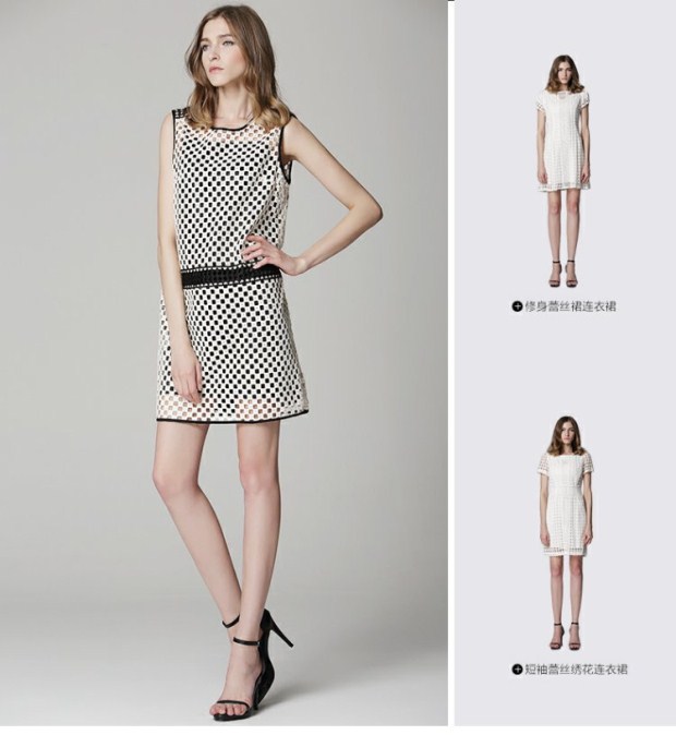 EITIE爱特爱旗舰店女装夏装时尚简约镂空格子拼色圆领背心裙女