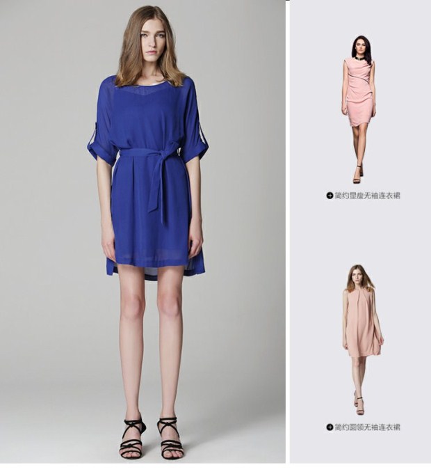 EITIE爱特爱旗舰店女装夏装时尚简约纯色显瘦蝙蝠中袖圆领连衣裙