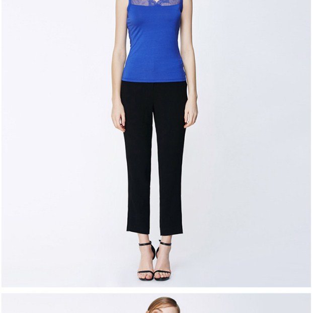 EITIE爱特爱旗舰店女装夏装新款简约蕾丝圆领无袖背心打底上衣女