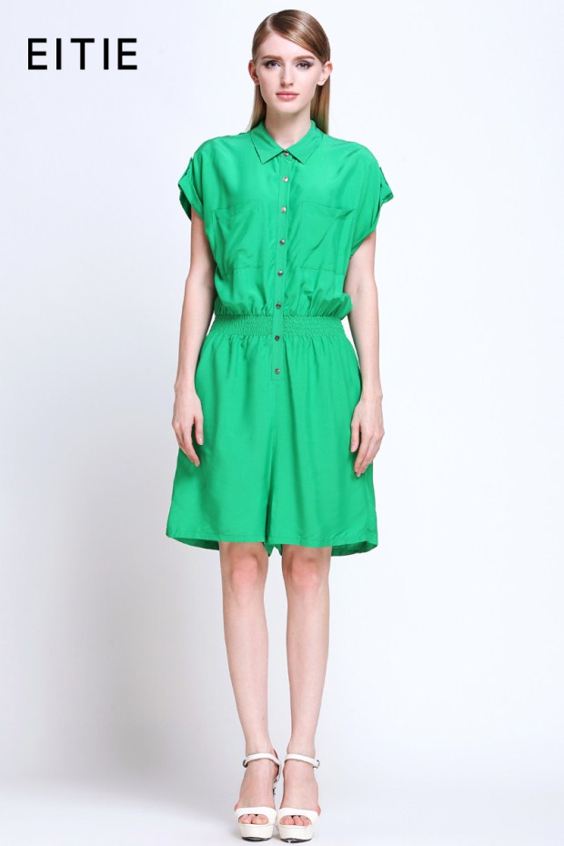 EITIE爱特爱旗舰店女装连体裤夏季时尚简约翻领纯色收腰休闲裤