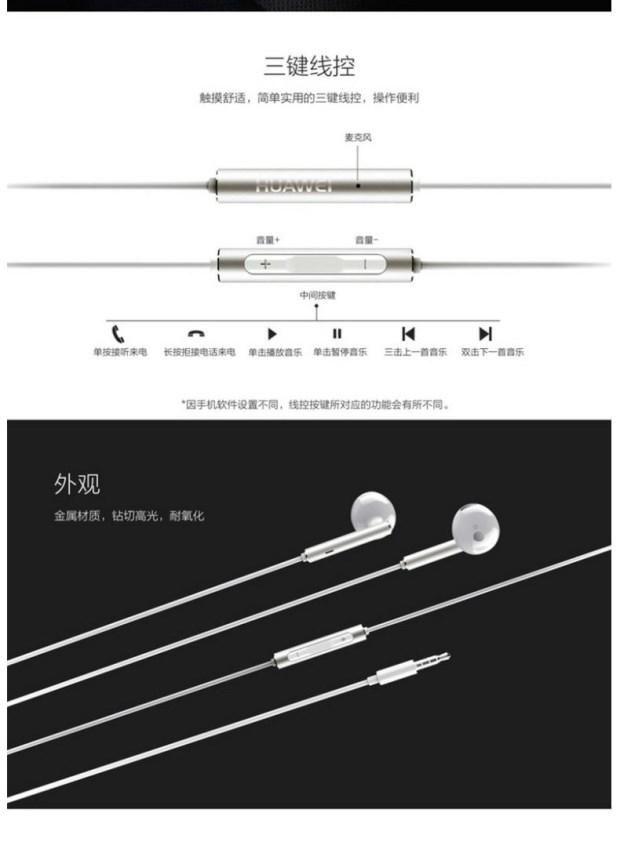 Huawei/华为 AM116耳机 P8 Mate7荣耀7 6Plus P7 4C金属原装耳机